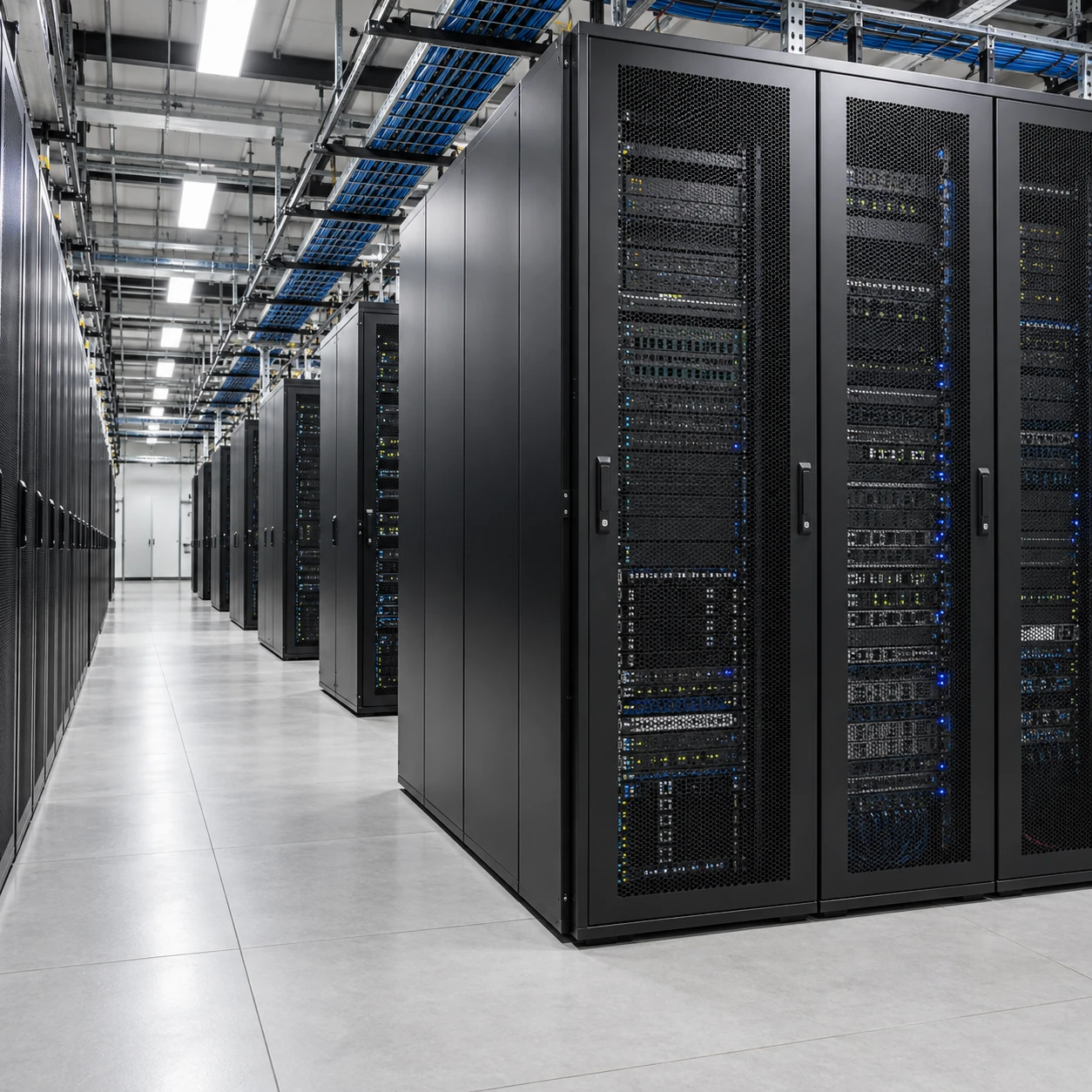 Closed server cabinets in a colocation data center