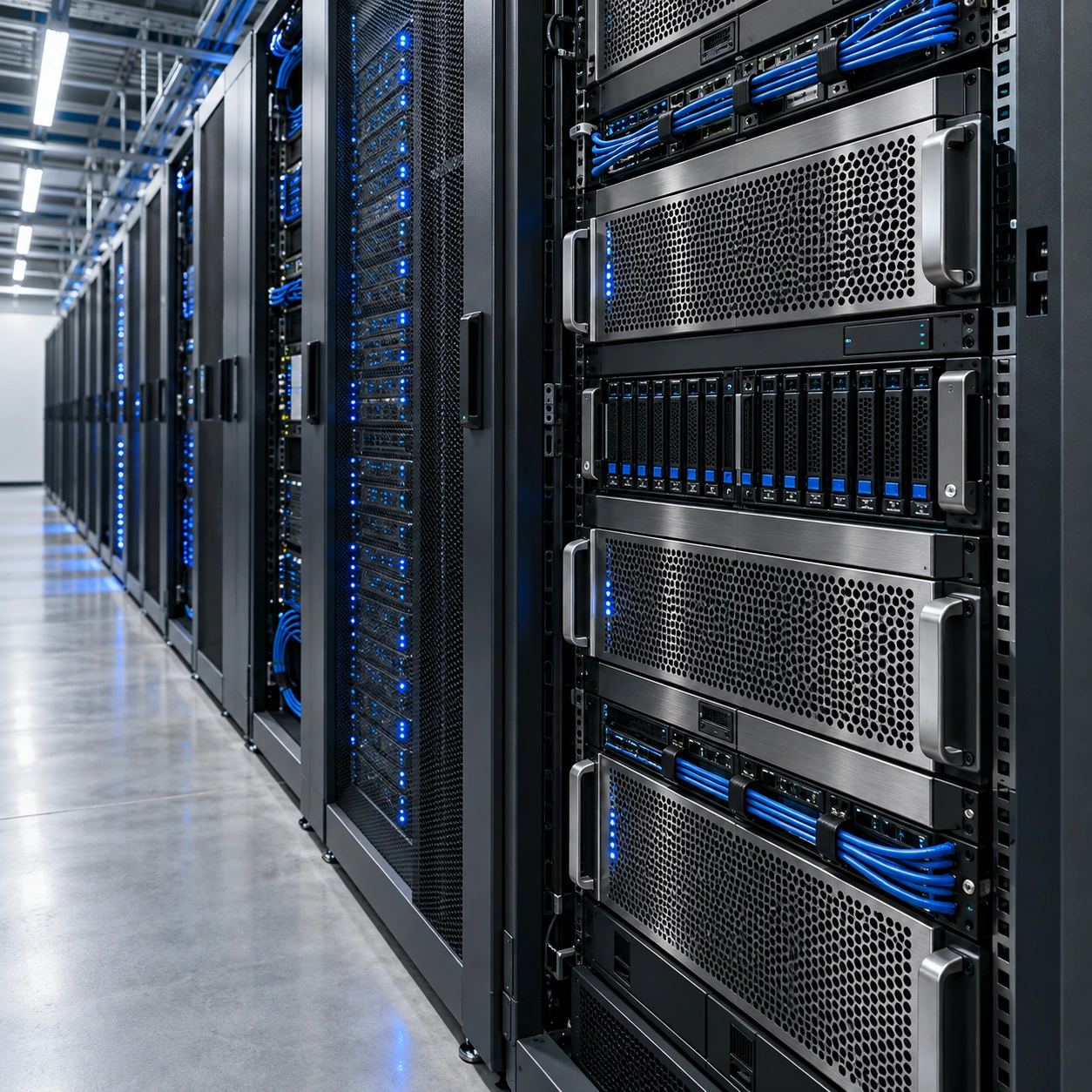 AI compute server racks in a modern GPU colocation data center